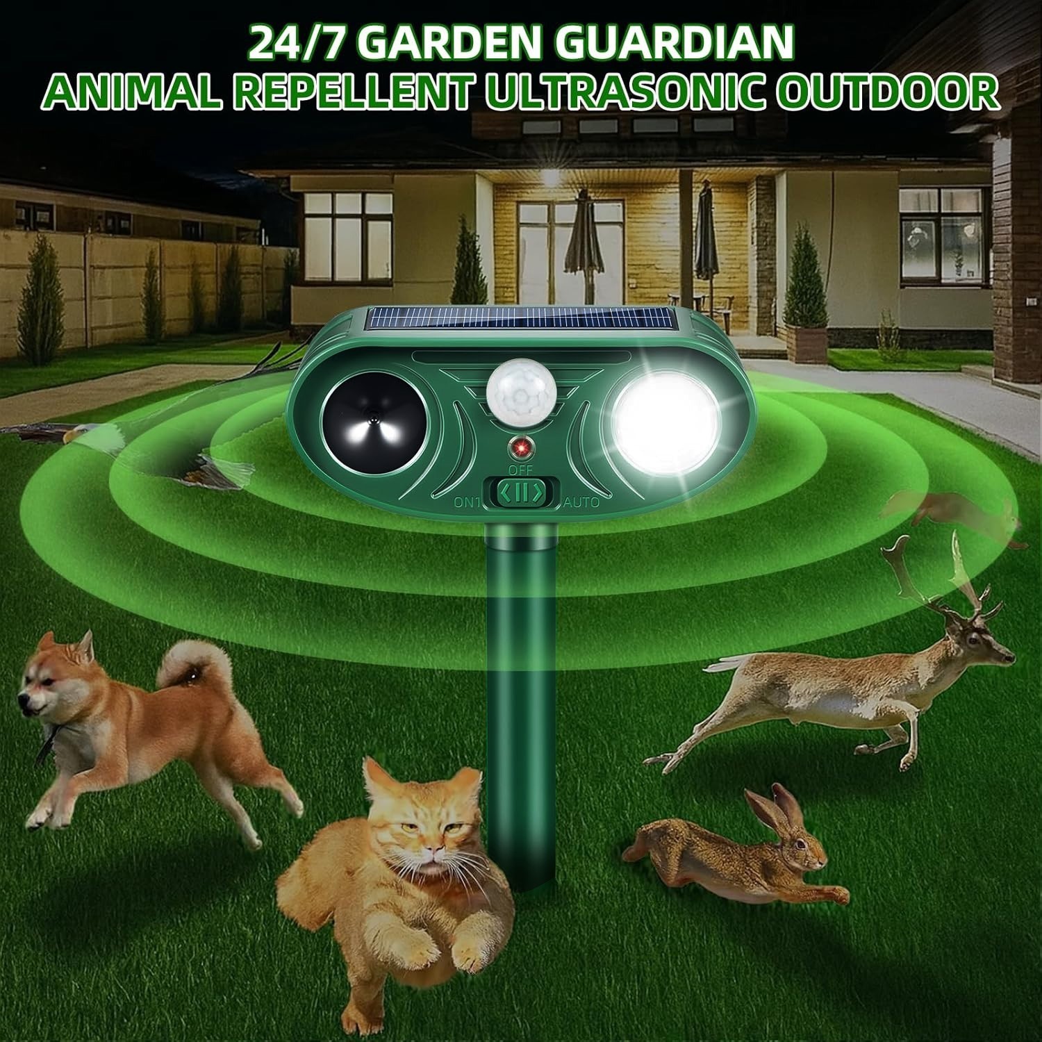 2026 Upgraded Solar Ultrasonic Animal Repellent Motion Activated Deer Repellen