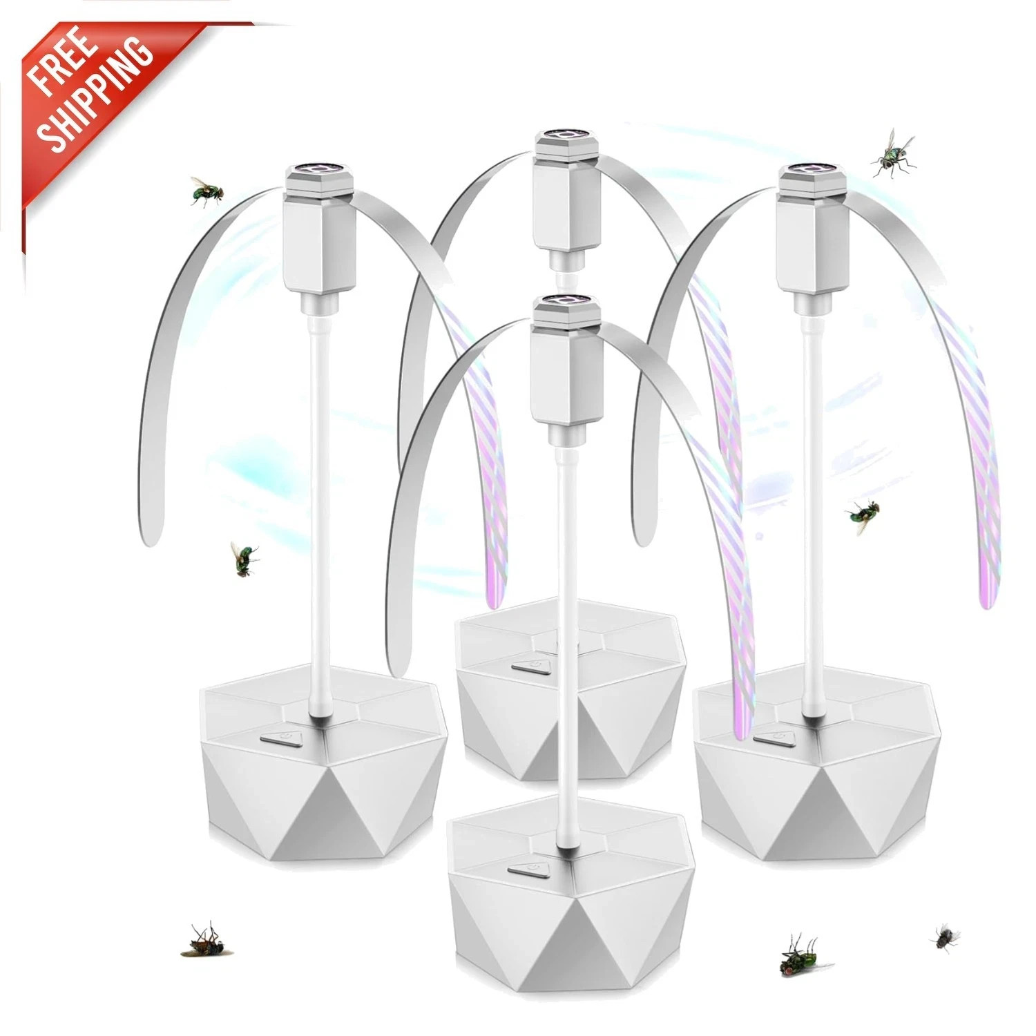Modern Silver Fly Repellent Fans for Tables – 4 Pack with Safe, Soundless Design