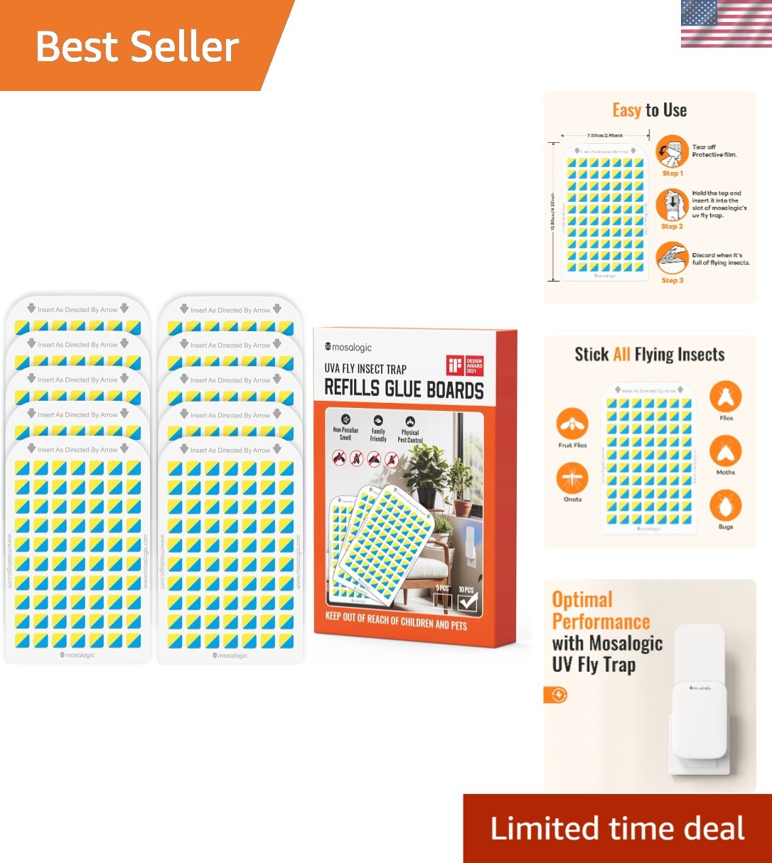 Replacement Sticky Glue Cards – 10-Pack for Indoor Fly Traps – Child & Pet Safe