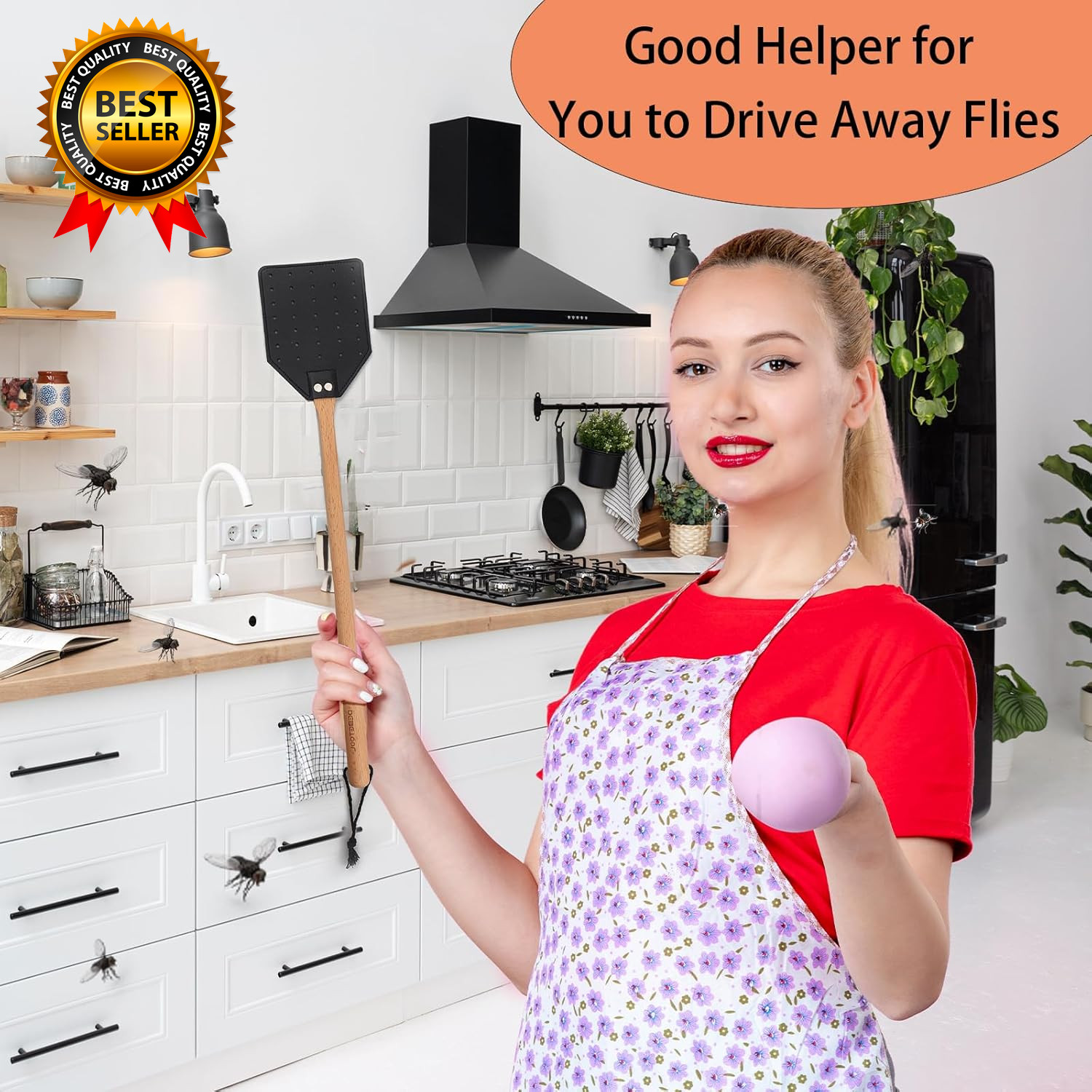 2 Pack Sturdy Leather Fly Swatter for Indoors (19.7”)Long Handle Heavy Duty