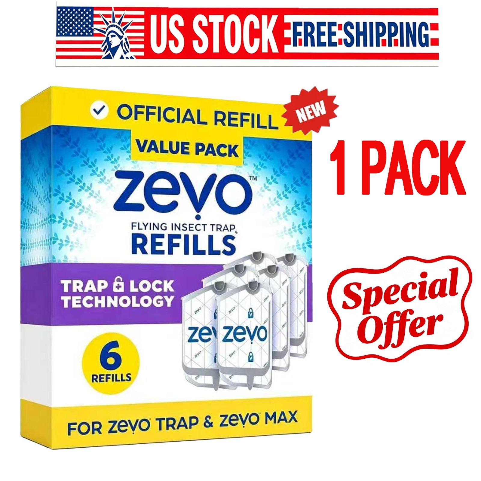 1 Pcs Zevo Flying Insect Trap Refill Cartridges Easy to Use 6 Refill Cartridges