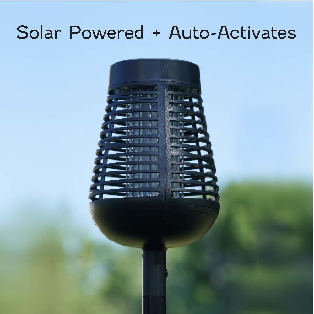 PIC Solar Bug Zapper Twin Pack 600V Insect Trap LED Flame Outdoor Weatherproof