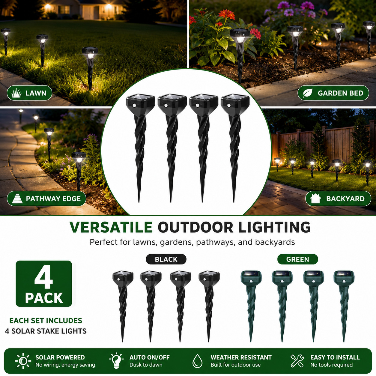 4Pcs Solar Gopher Repellent Stakes Mole Snake Repeller Outdoor Yard Lights