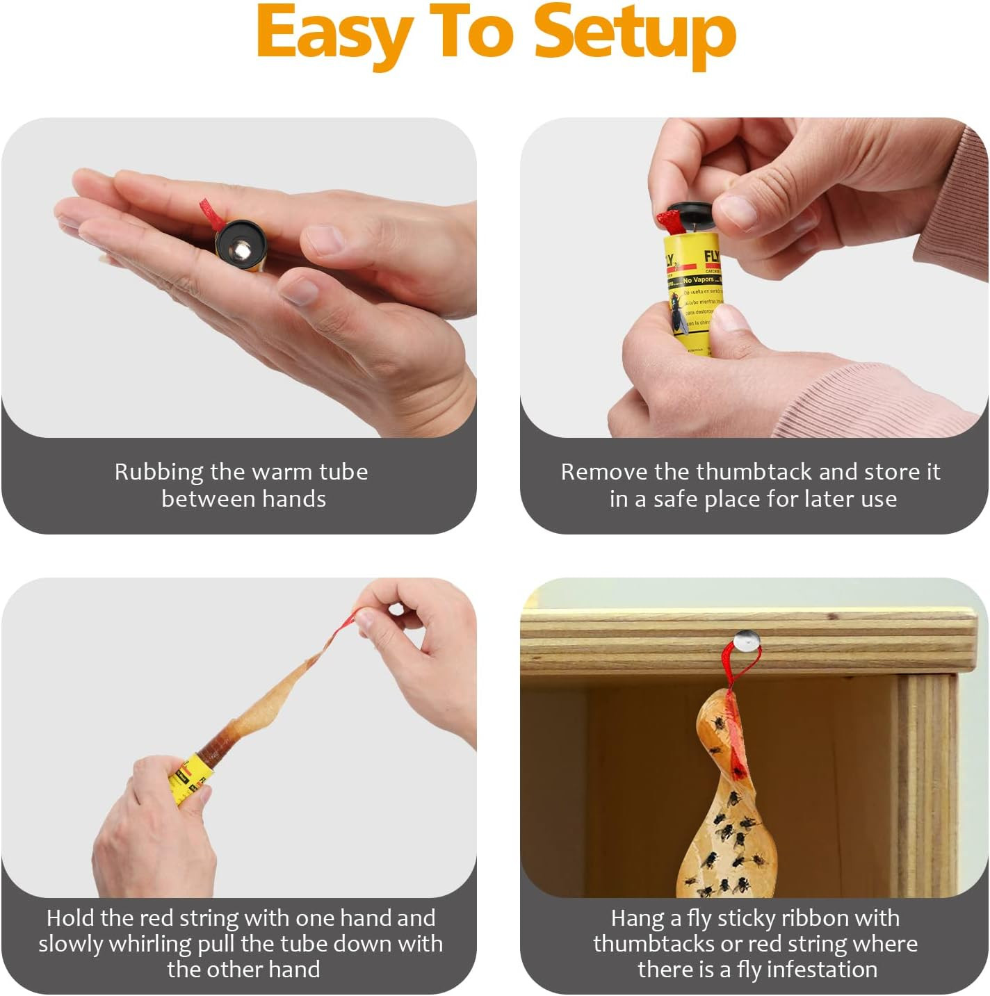 Fly Traps for Indoors Outdoor, Fly Paper Strips Sticky Hanging, Fruit Fly Strips