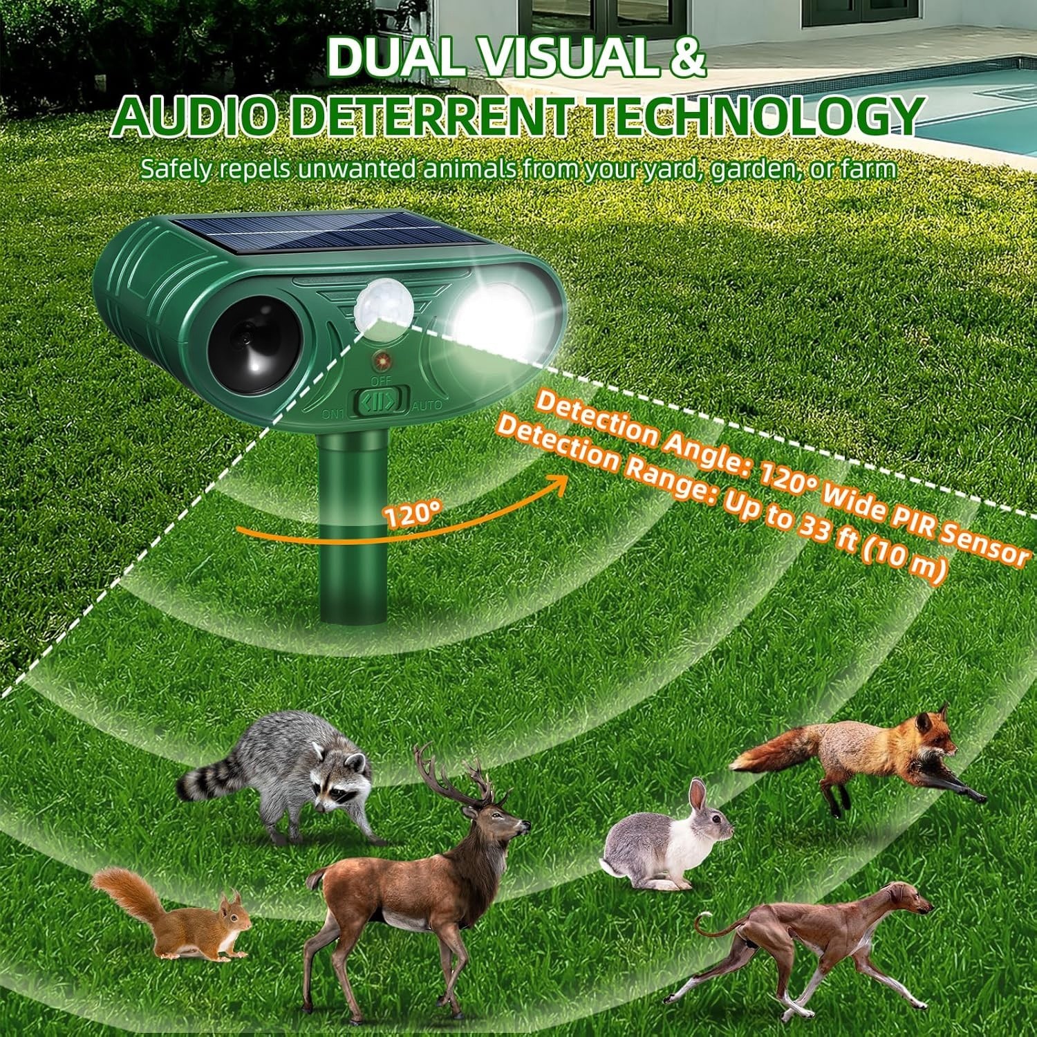 6Pack Ultrasonic Animal Repeller Outdoor Deer Repellent Devices with Light