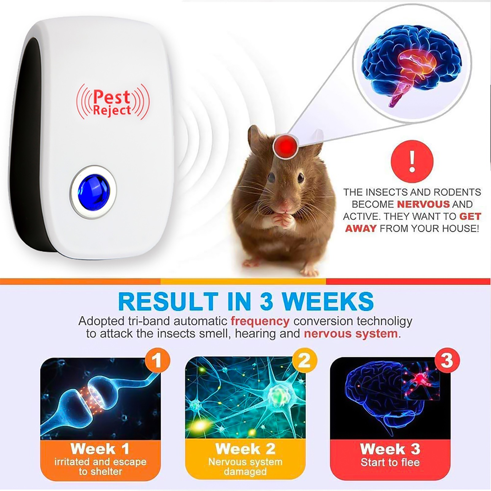 Ultrasonic Pest Repeller Insect Repellent for Mosquito Mice Roaches US Plug