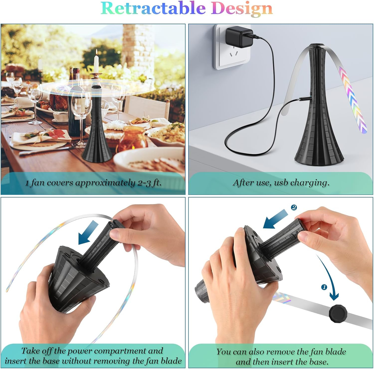 Fly Fans for Tables Rechargeable, Flies Fan to Keep Flies Away by Soft Blades, F