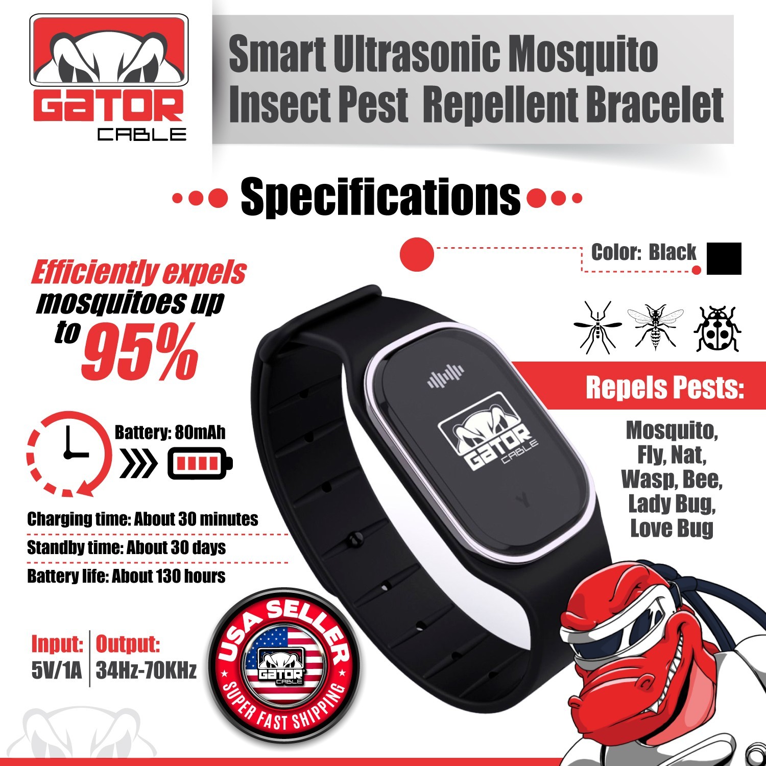 2x Ultrasonic Anti Mosquito Insect Pest Repellent Repeller Wrist Bracelet Band