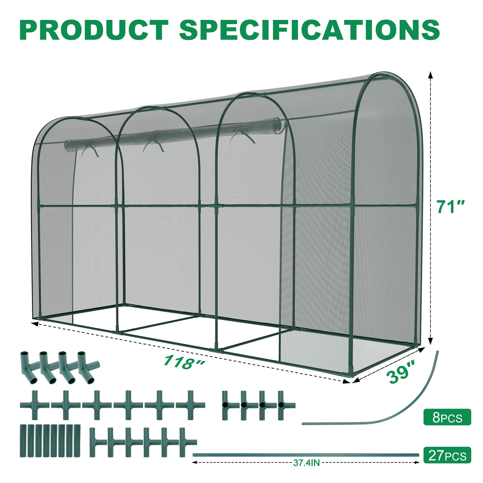 12x4x6FT Walk-in Mesh Crop Cage Plant Cover Protection Tent For Vegetable