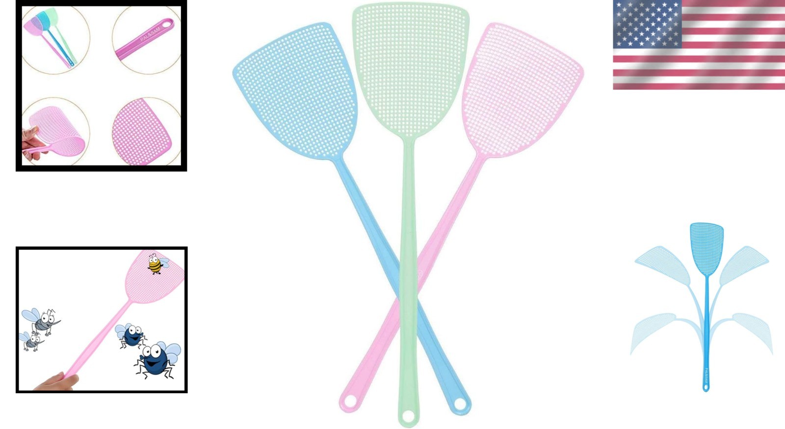 Eco-Friendly Fly Swatter Set – 3 Durable Manual Swatters in Assorted Colors