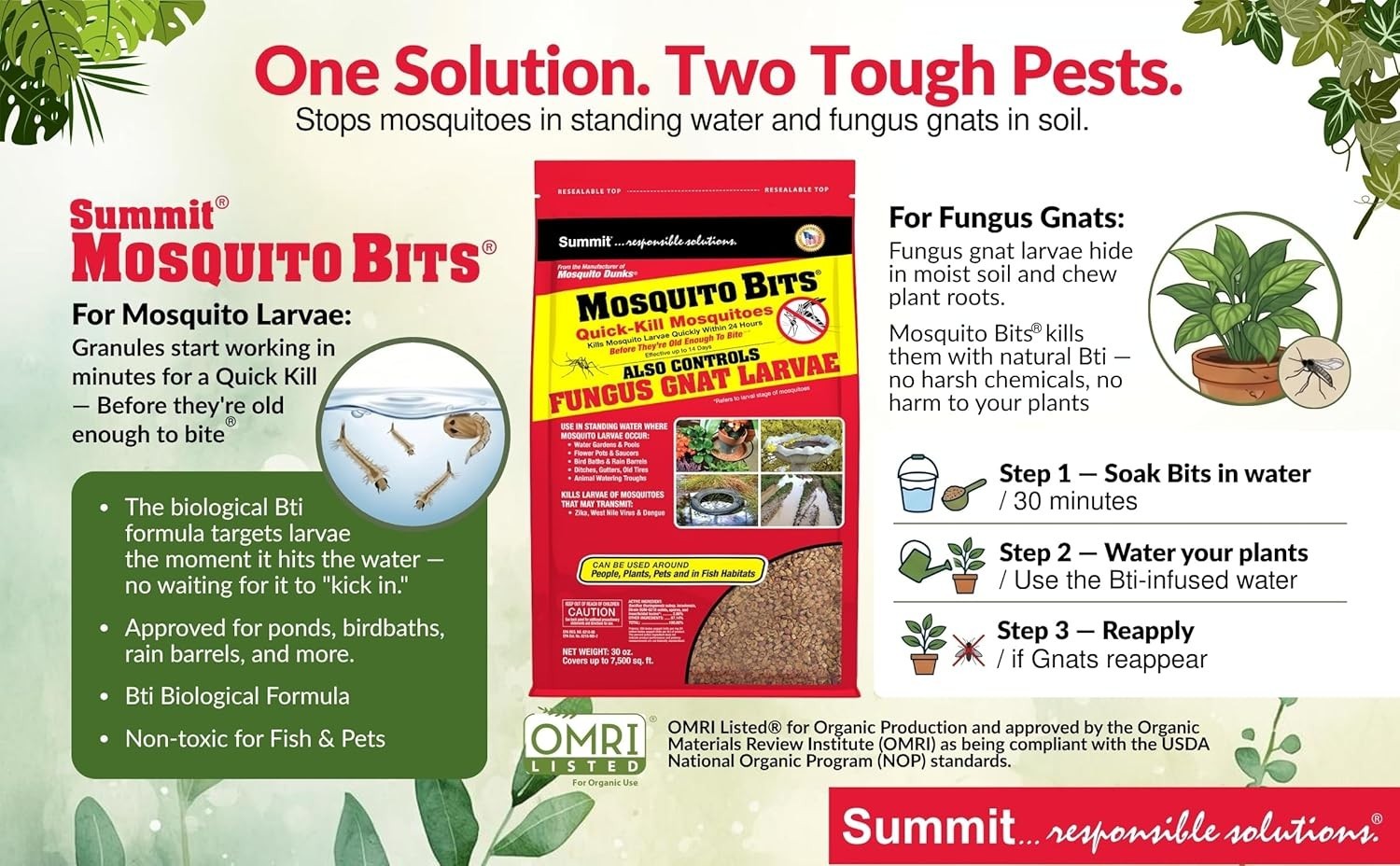 Summit Mosquito Bits 30 oz Mosquito Larvicide Bti Granules Kills Larvae