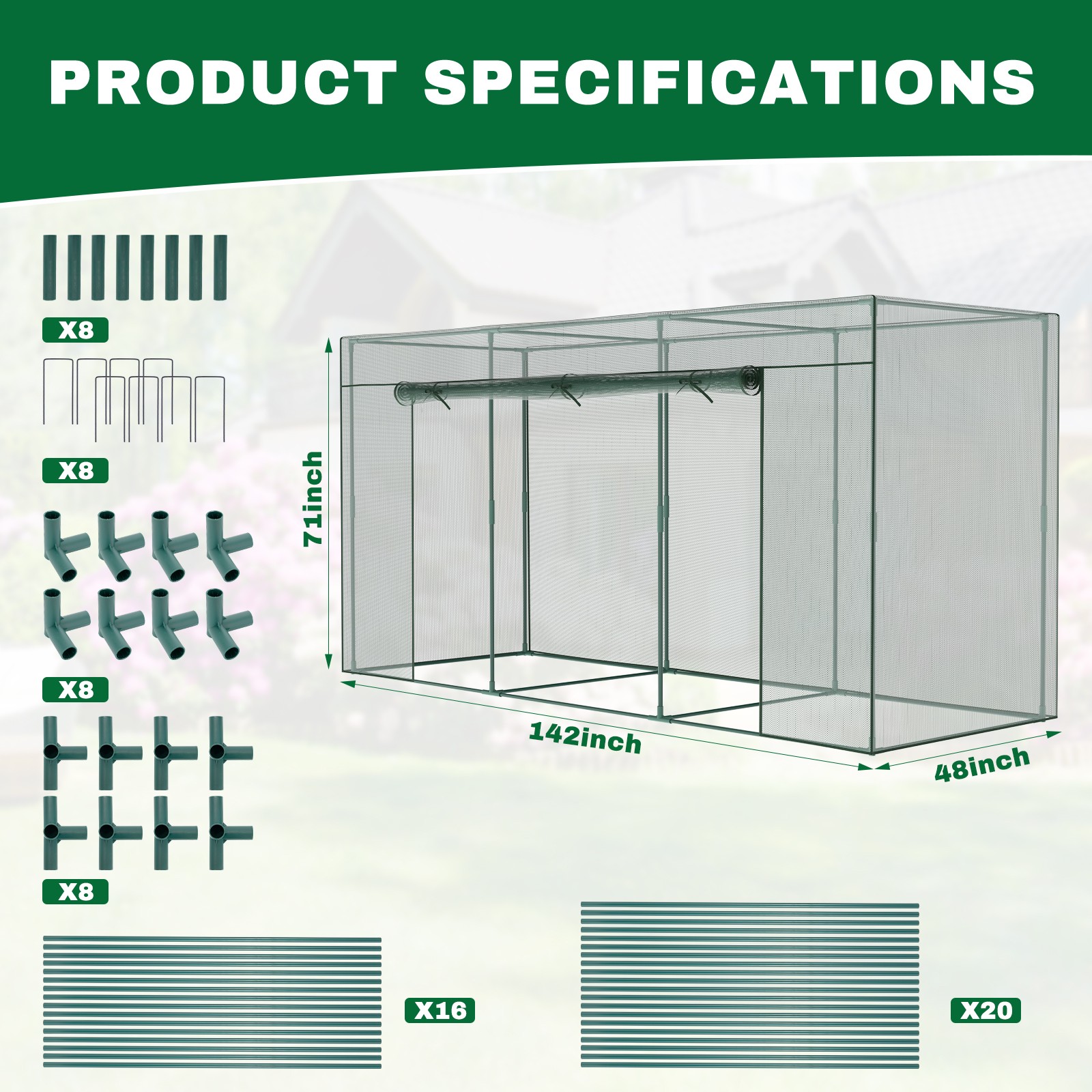 12x4x6FT Walk-in Mesh Crop Cage Plant Cover Protection Tent For Vegetable