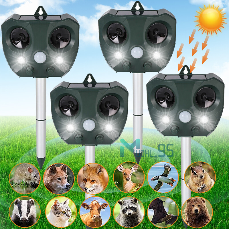 1-3PCS Solar Ultrasonic Animal Repellent Dog Cat Skunk Deer Raccoon Repeller