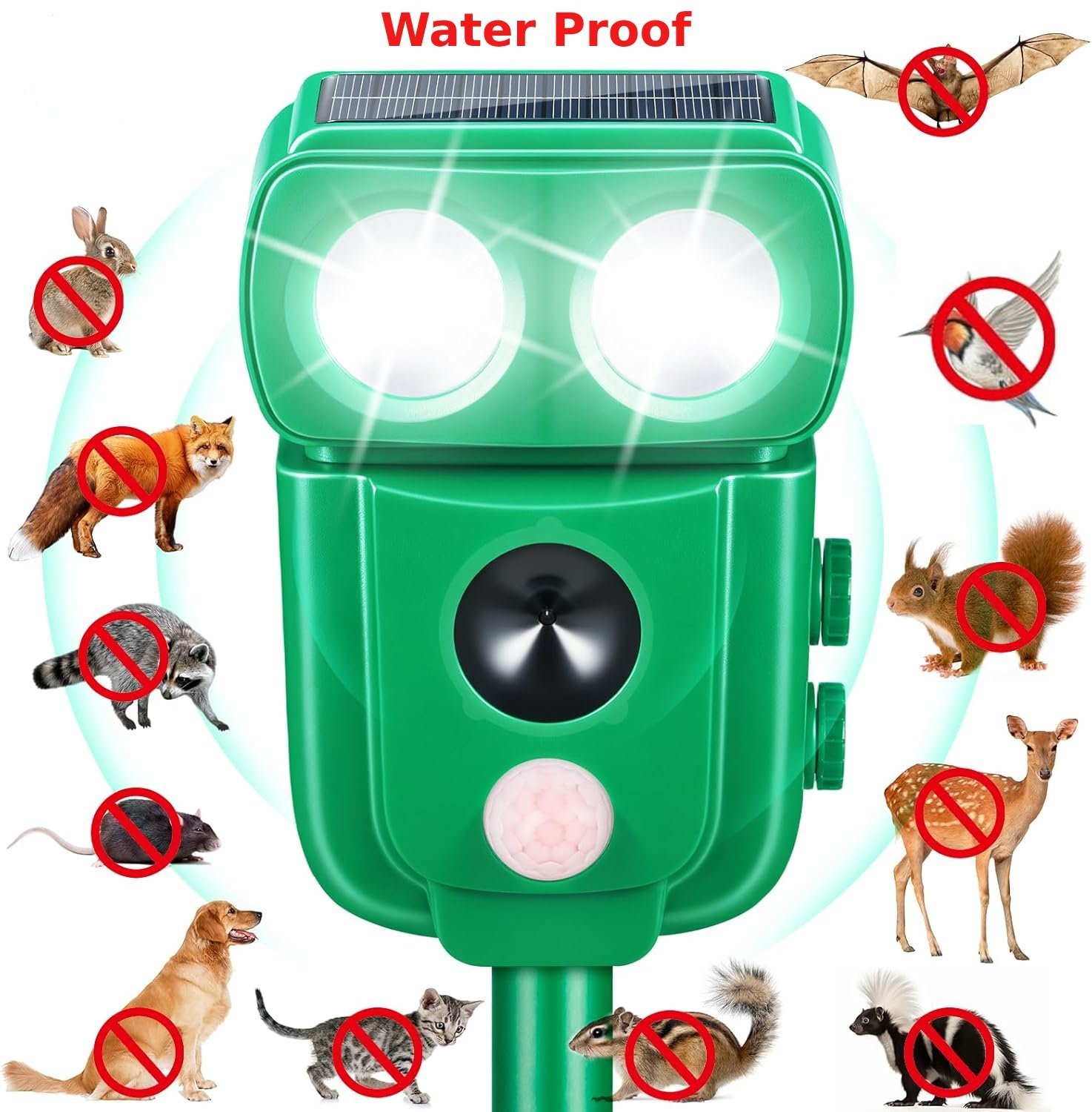Upgraded Solar Ultrasonic Animal Repellent Dog Cat Skunk Deer Raccoon For Garden