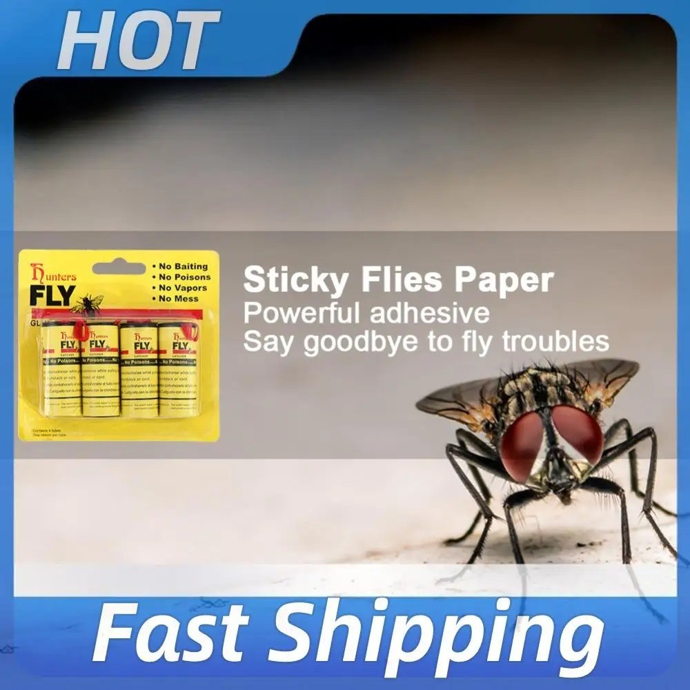 4 Rolls Insect Bug Fly Glue Paper Catcher Sticky Flies Trap Ribbon Tape Strip