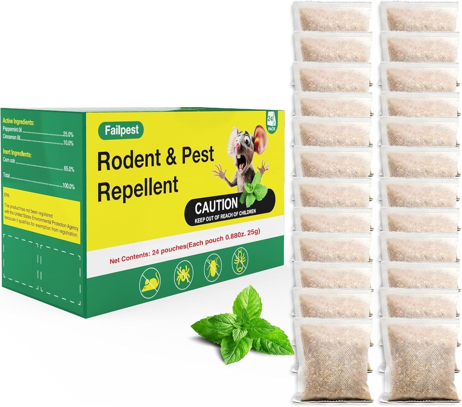 24 Pack Botanical Rodent and Pest Repellent Pouches, Safe for Pets and Children
