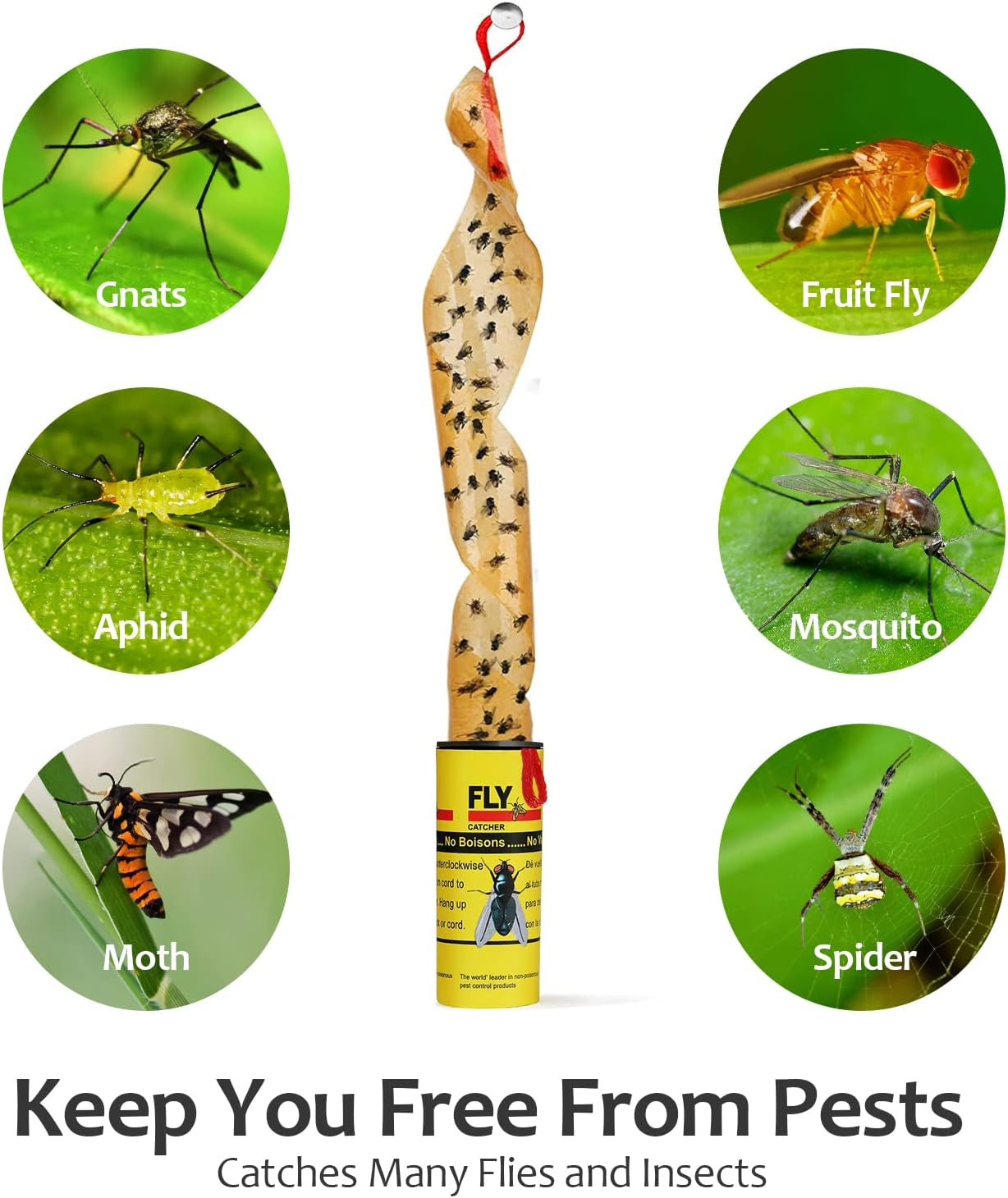 Fly Traps for Indoors Outdoor, Fly Paper Strips Sticky Hanging, Fruit Fly Strips