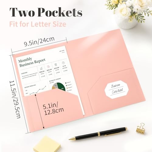 2 Pocket Plastic Folders, 8 Pack, Durable Letter Size File Folders with 4
