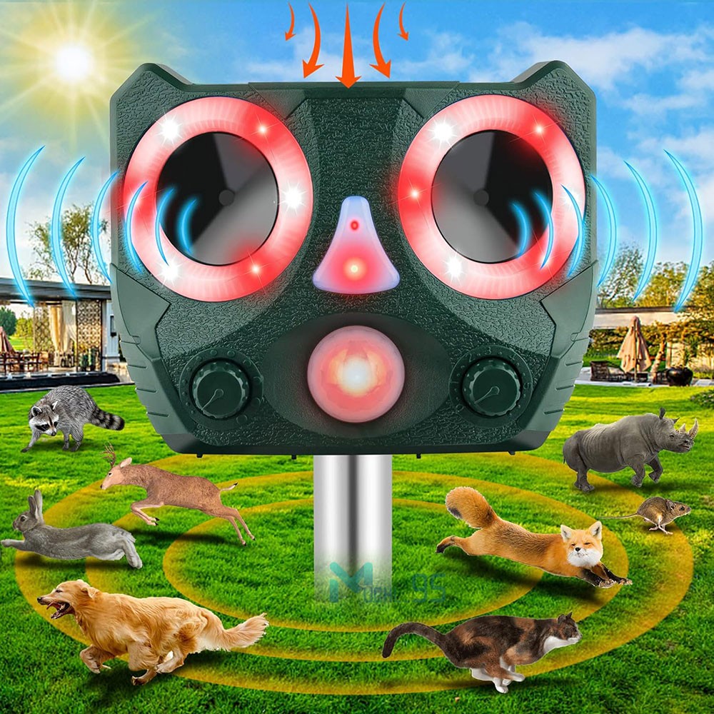 Repelente solar ultrasónico para animales para perros, gatos, pájaros y mapaches