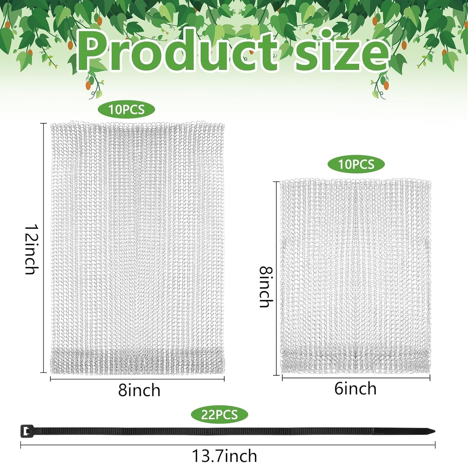 “20Pcs 8×12 6×8 Inch Fruit Protection Wire Mesh Bags, Stainless Steel Wire, Gop