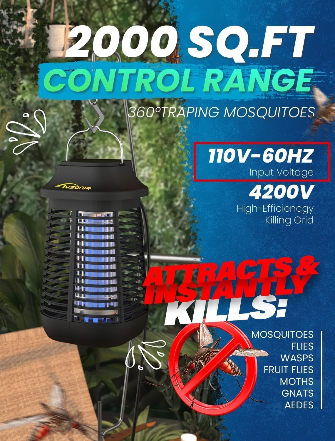 Ultimate 4200V Electric Bug Zapper Lamp with Child-Safe Design & Cleaning Brush