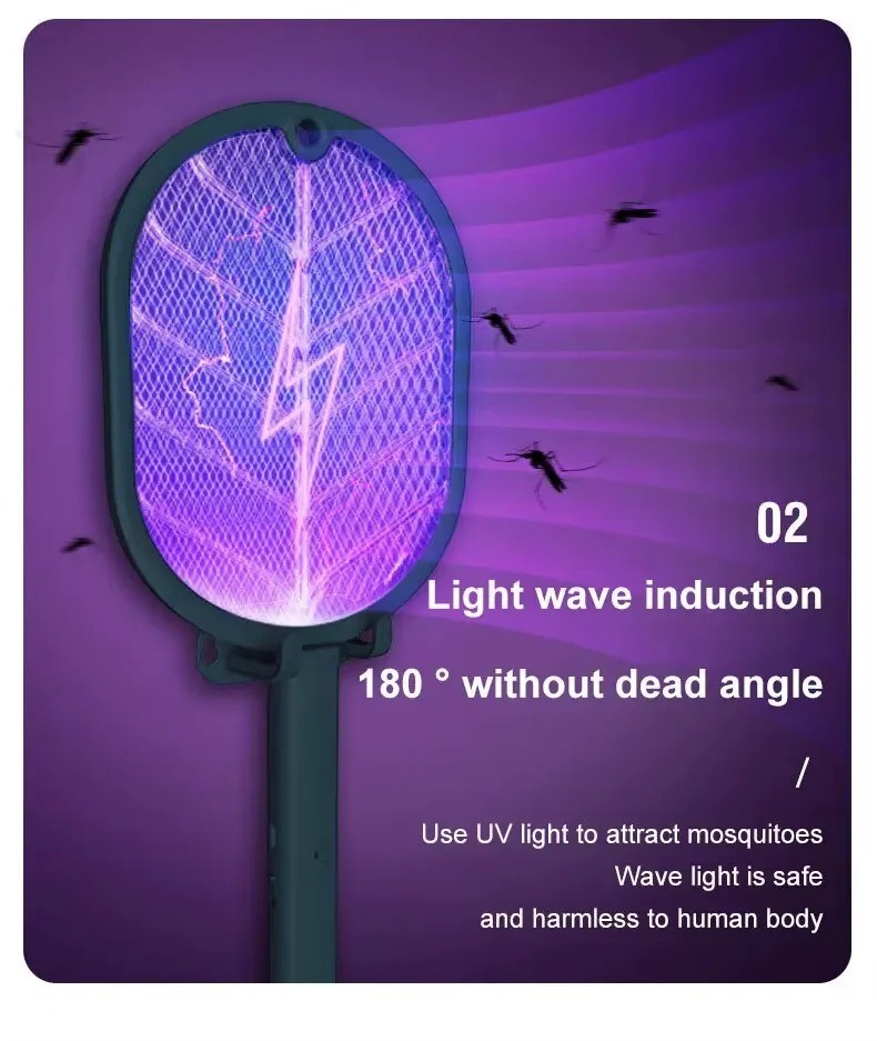 Handheld USB Rechargeable Mosquito Fly Swatter Zapper Killer Bug Insect Racket