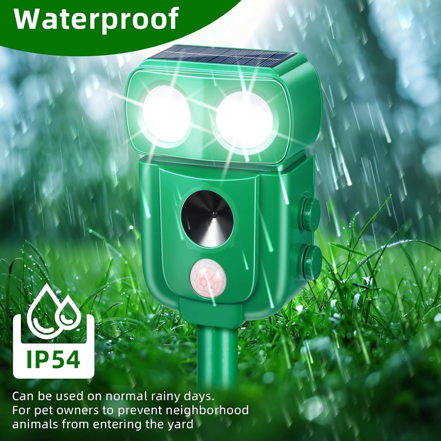 Upgraded Solar Ultrasonic Animal Repellent Dog Cat Skunk Deer Raccoon For Garden