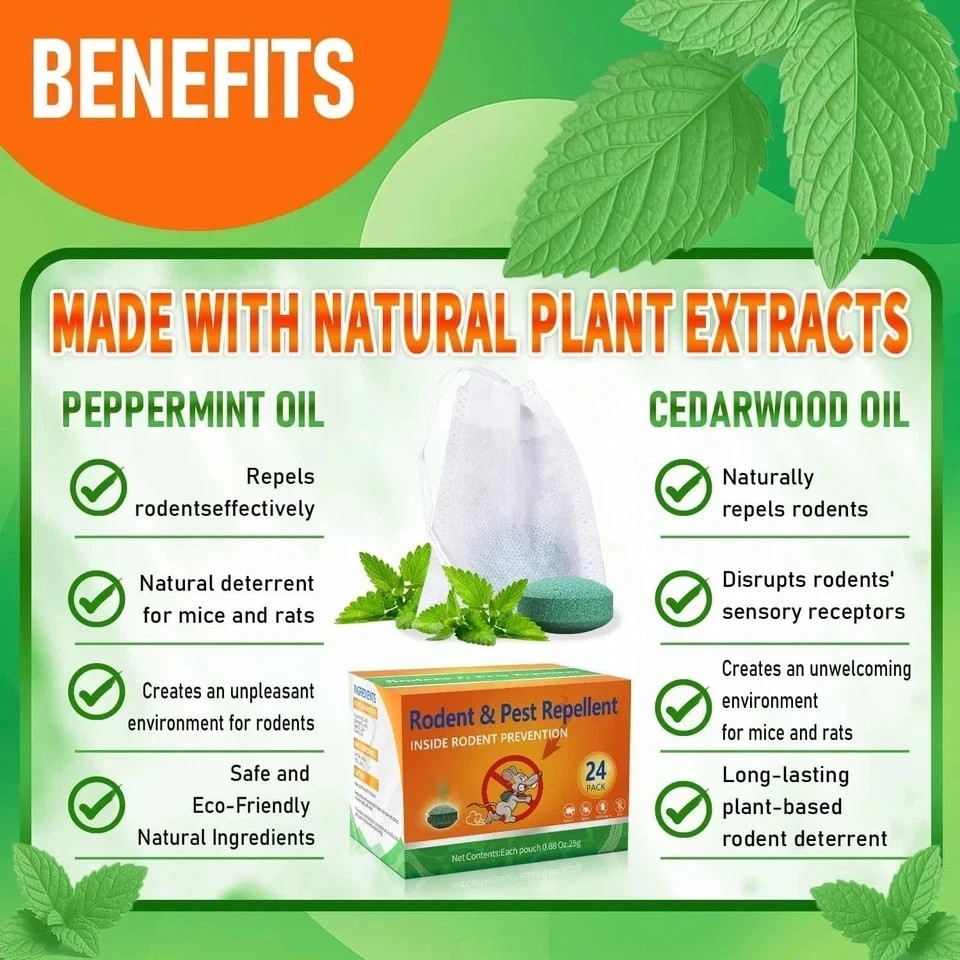 Natural Rodent Repellent Peppermint Sachets 24 Pack Mouse Mice Pest – US