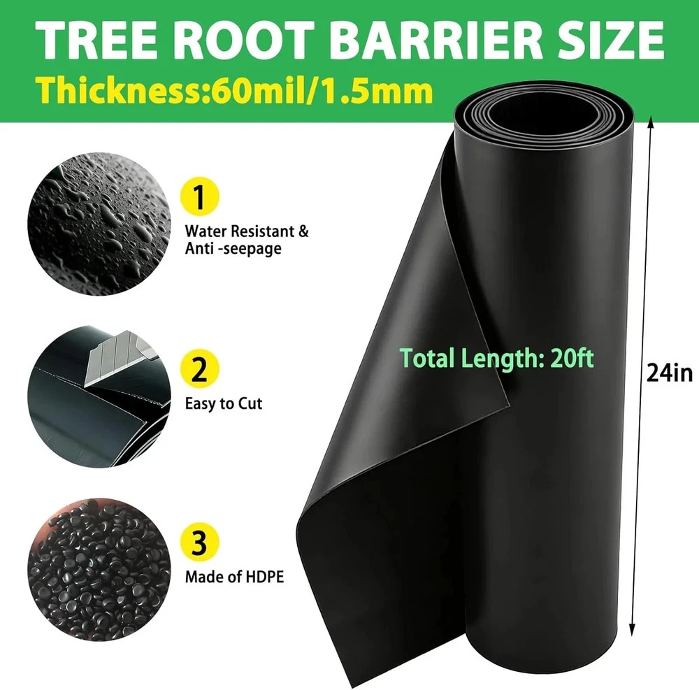 West Bay 20ft x 24in x 60mil Tree Root Barrier, Heavy-Duty Bamboo Root Barrier W