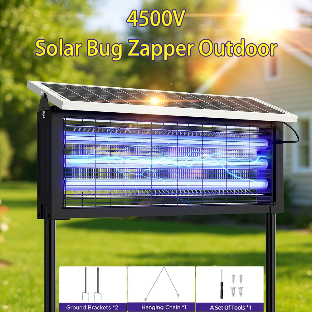 Solar Bug Zapper Outdoor Mosquito Zapper 4500V Waterproof Electric Fly Zapper US