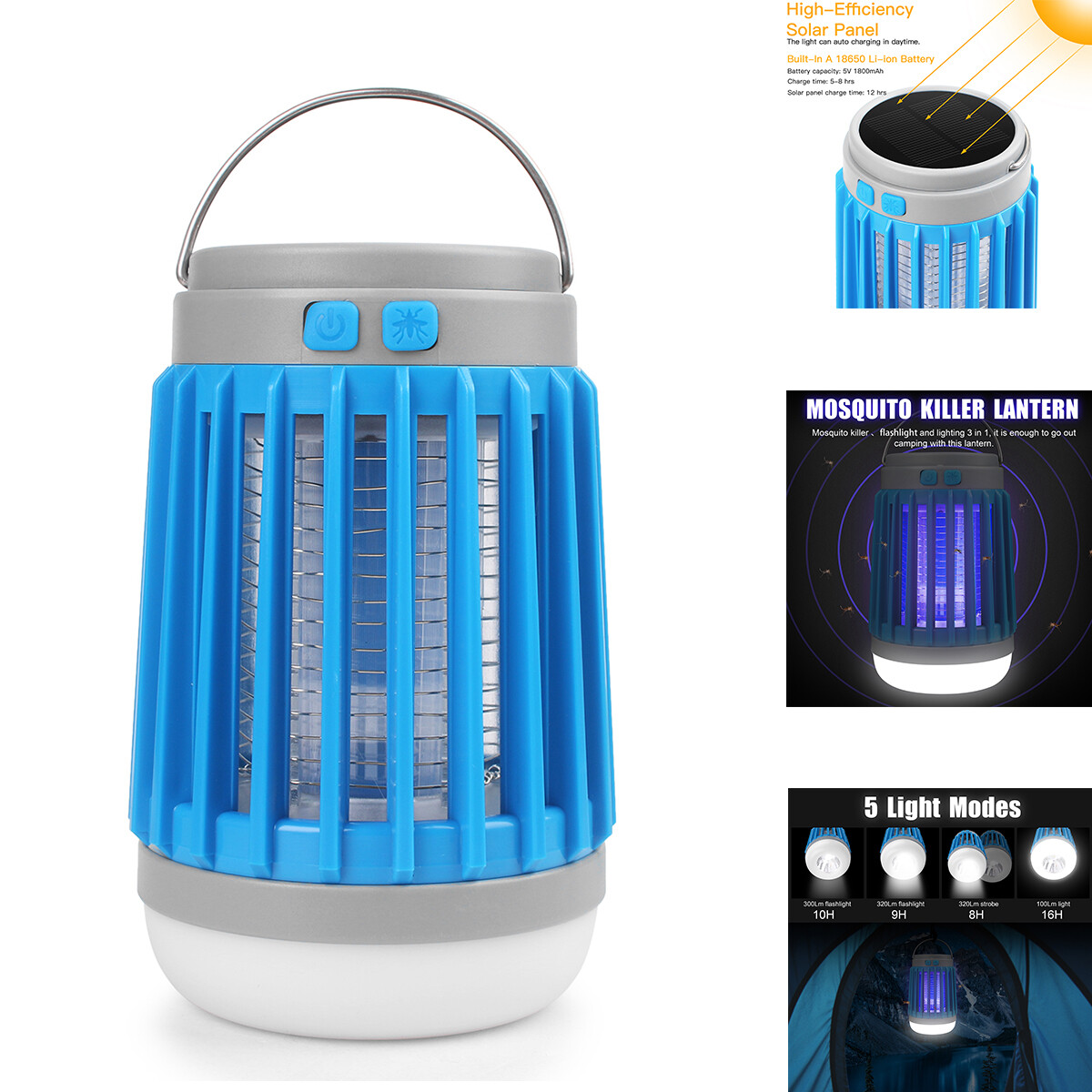 Solar Power Mosquito Killer Lamp Fly Bug Insect Zapper Trap LED Camping Lantern