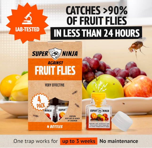 Super Ninja Fruit Fly Traps for Indoors – 4 Pack, Highly Effective Fruit Fly Cat