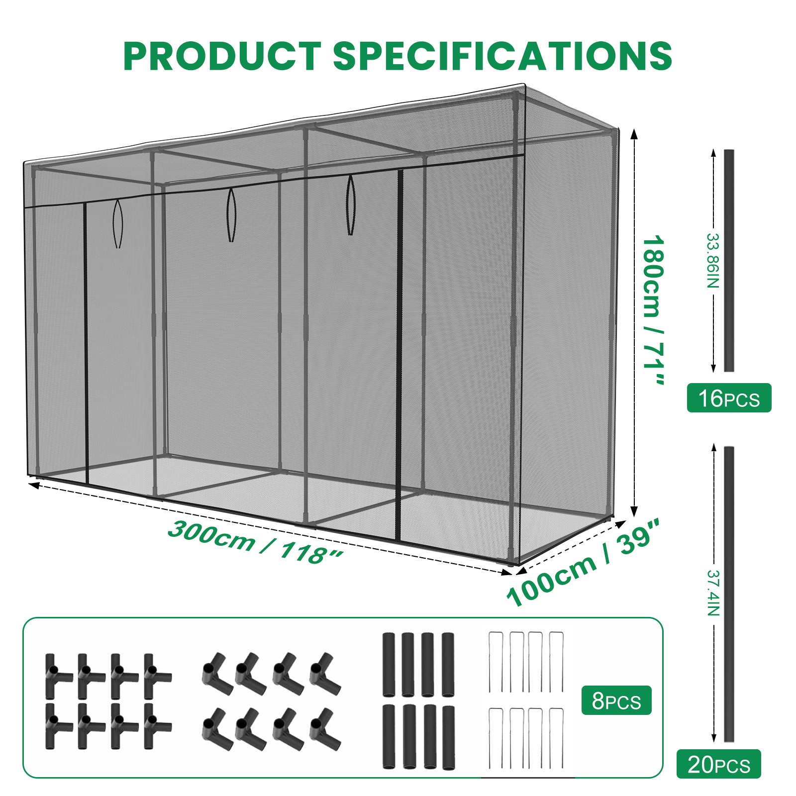 12x4x6FT Walk-in Mesh Crop Cage Plant Cover Protection Tent For Vegetable