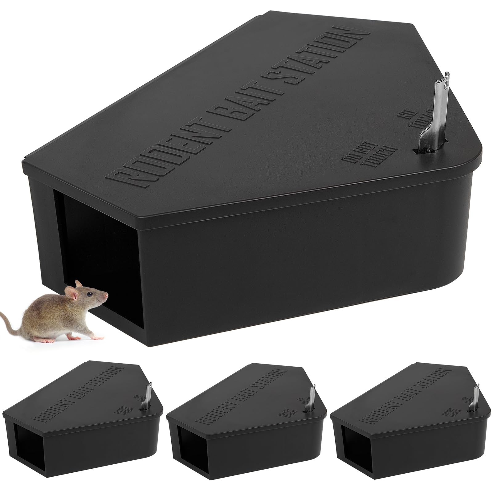 4 Pack Rodent Control Station Box with Keys – Safe for Kids & Pets, Reusable, In