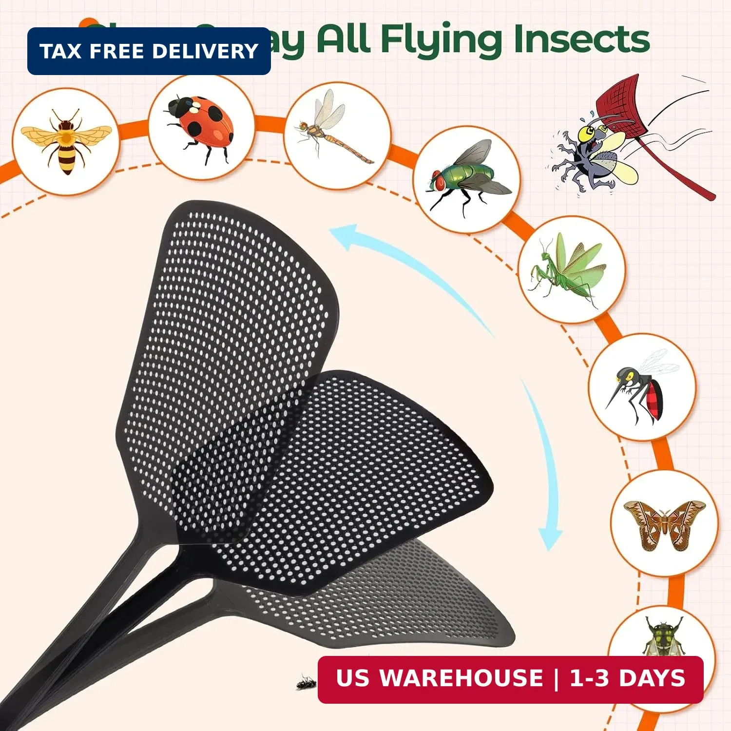 Fly Swatter 4 Pack, Large Swat Head, Flexible Handle for Indoor & Outdoor