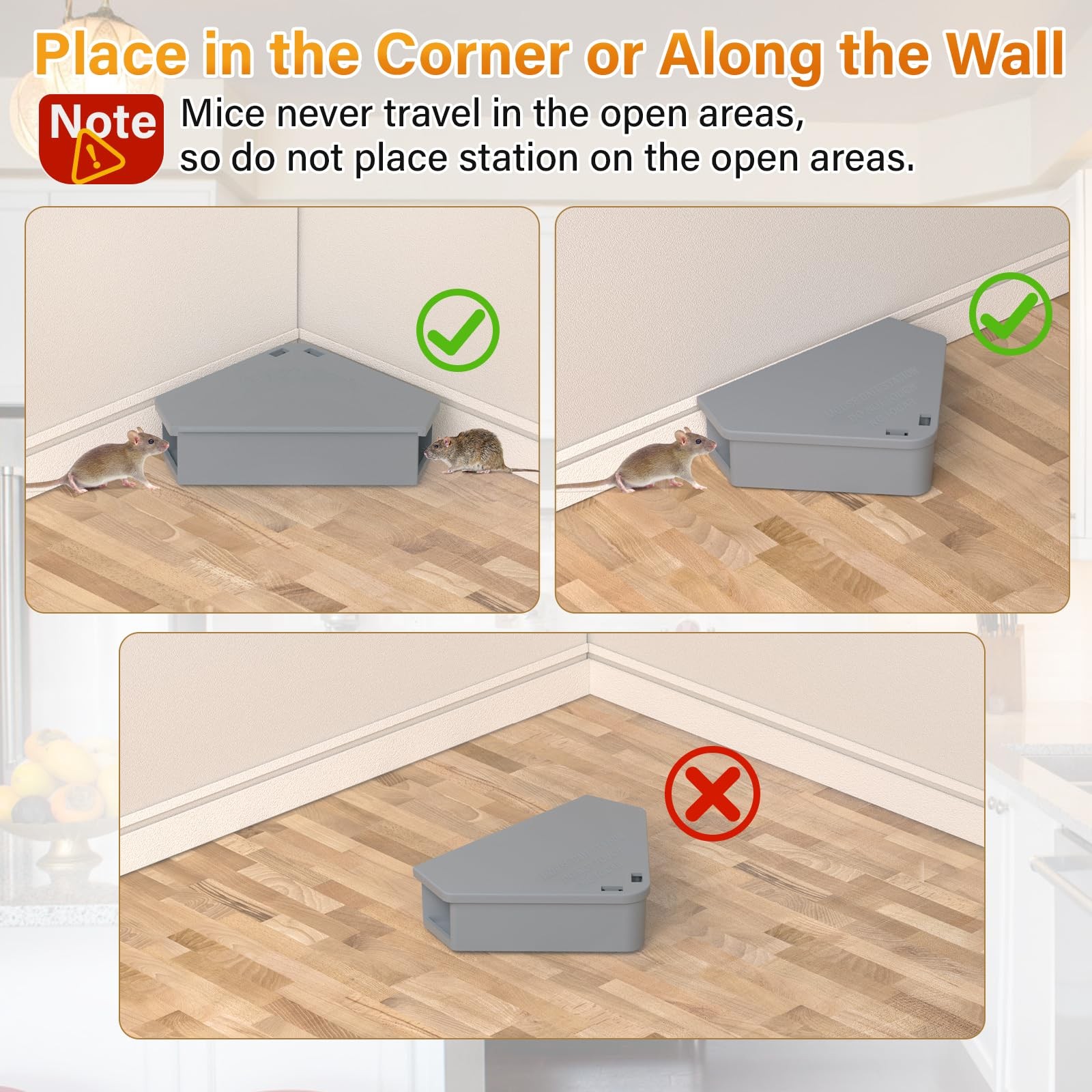 Mouse Bait Station Key Lock Grey 6Pcs Child Pet Safe Indoor Outdoor Use