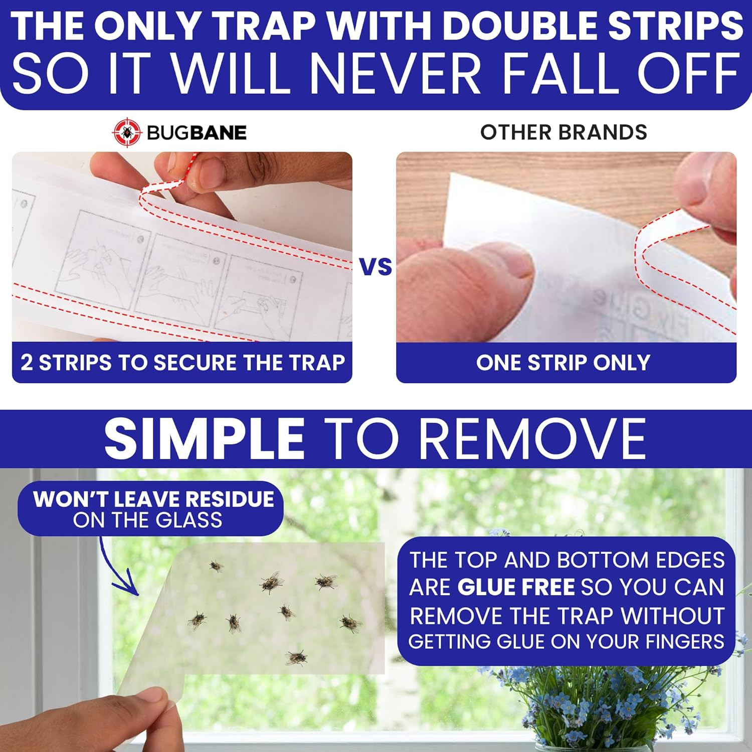 50 Pack Window Fly Traps Sticky Non-Toxic Clear Fly Paper Indoor for Home&office