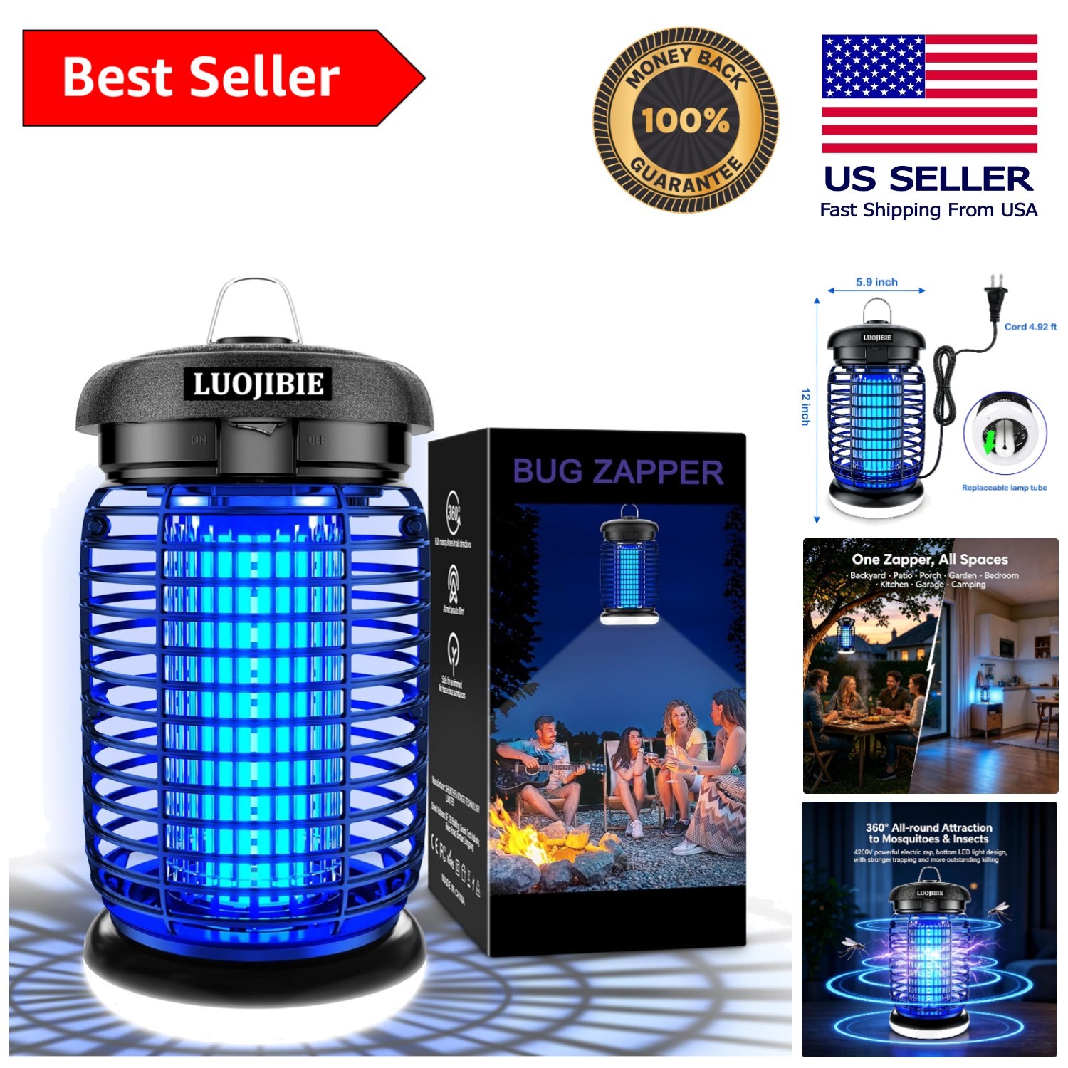 Sleek Modern 4200V Electric Bug Zapper – Indoor & Outdoor Pest Control Solution