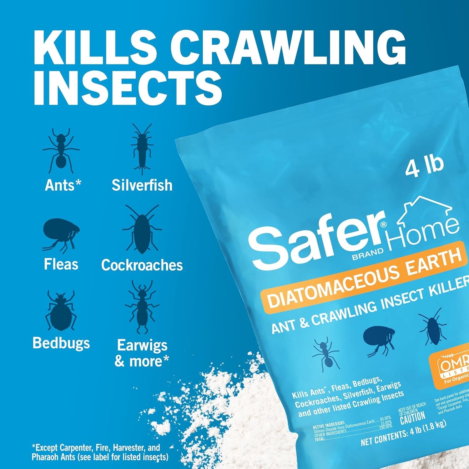 Home Diatomaceous Earth 4 lb Organic Powder for Fleas, Ants & Crawling Insects