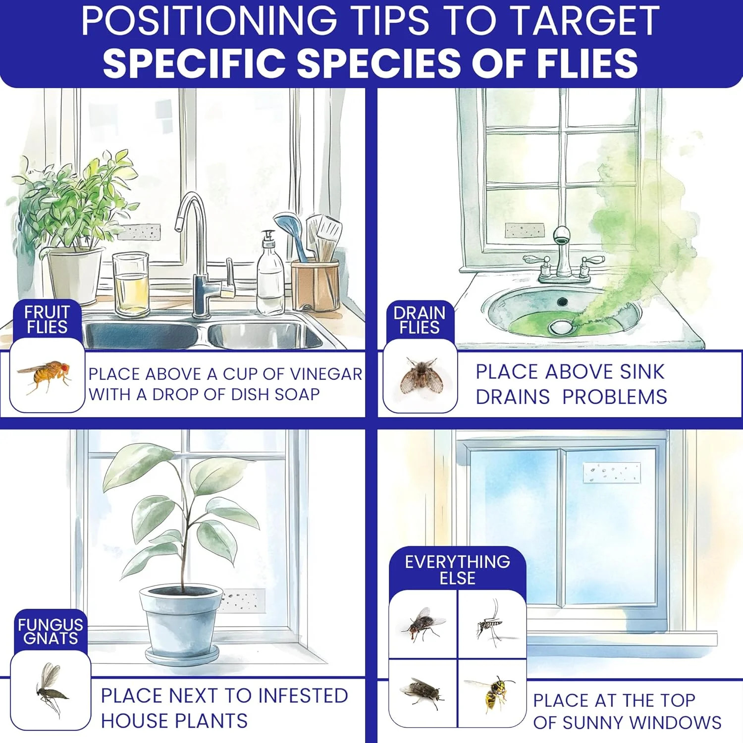 50 Pack Window Fly Traps Sticky Clear Non-Toxic Indoor Fruit Gnat Housefly Trap