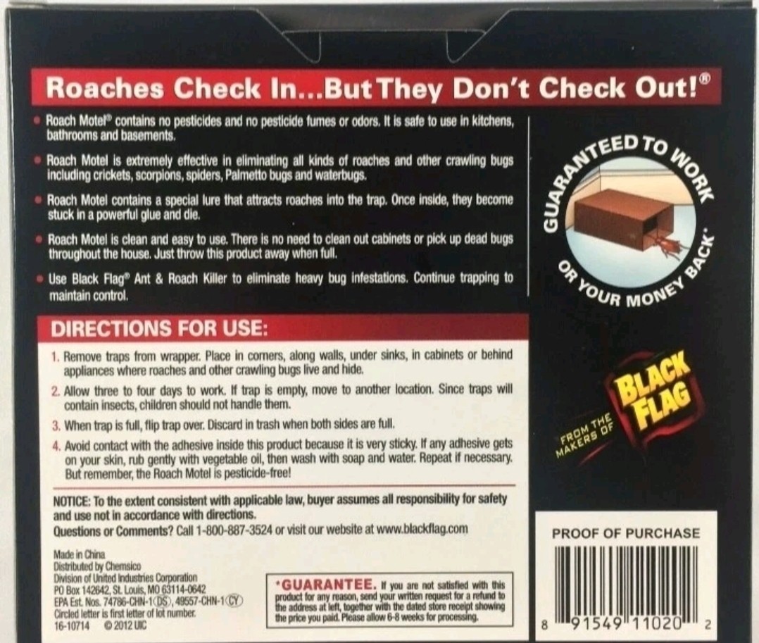 8 PK Black Flag Roach Motels Cockroach Bug bait Glue Trap Spider Motel
