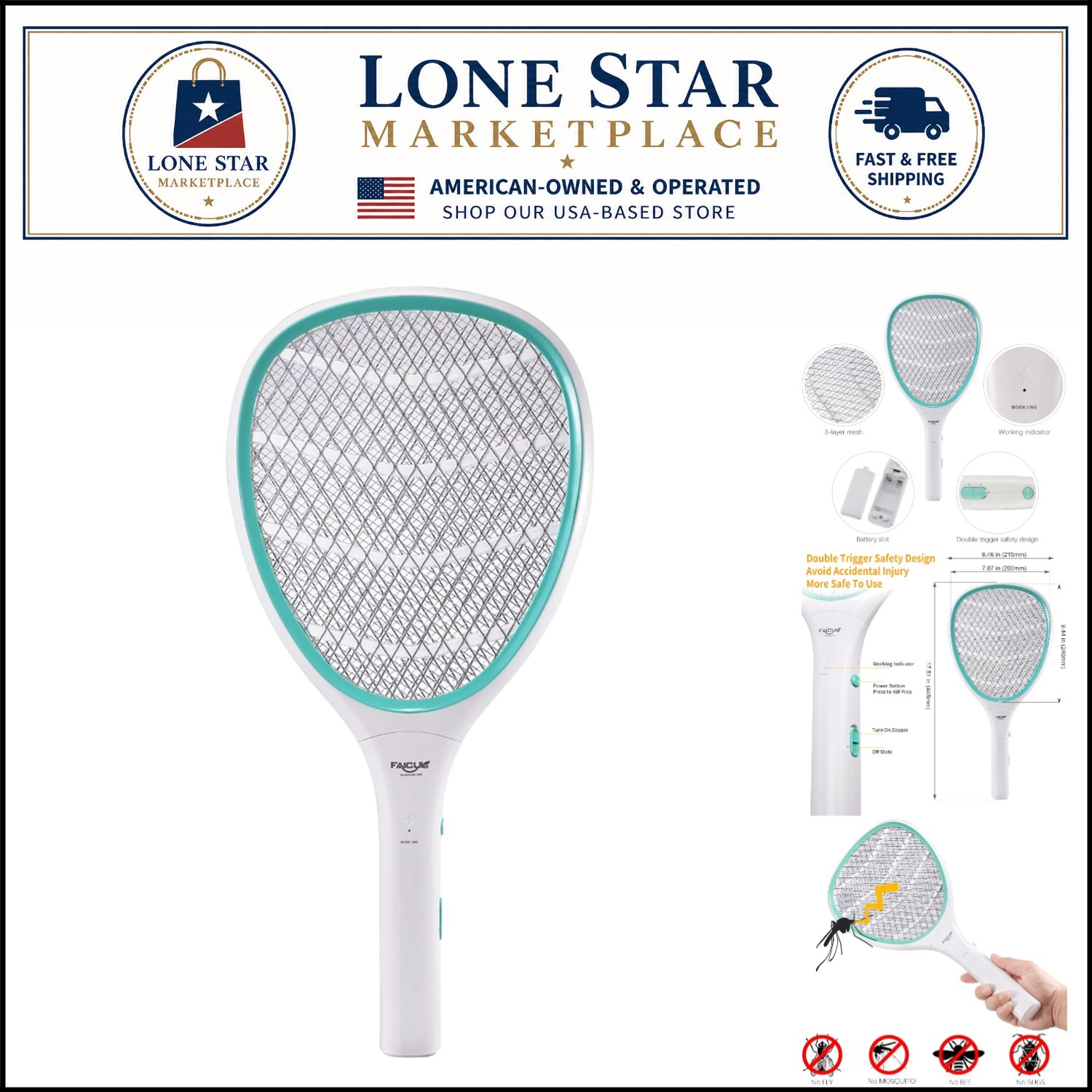 Lightweight Battery-Powered Bug Zapper Racket – Safe Modern Insect Control