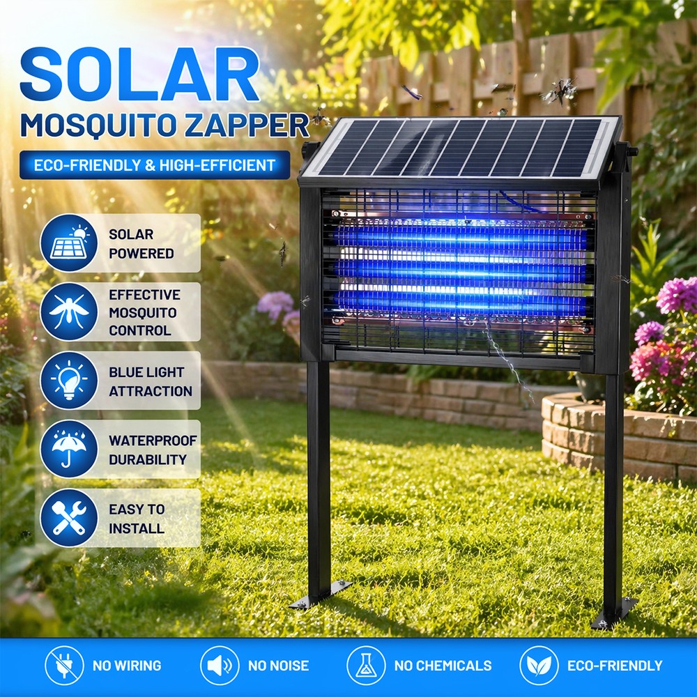 Waterproof Solar Bug Zapper Outdoor 4500V Mosquito Zapper Electric Fly Zapper