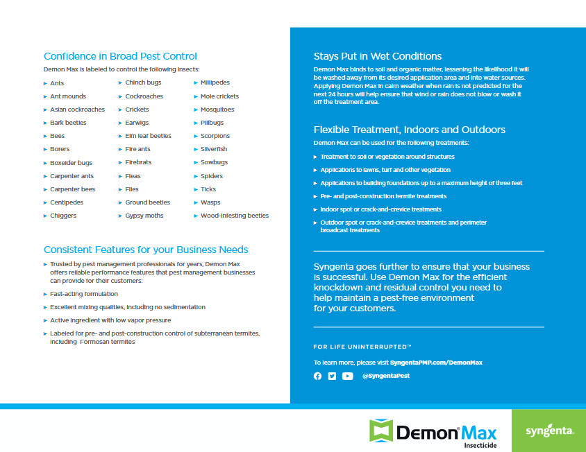 16 Oz Demon Max Pest Insect Control Insecticide 25.3% No Shipping to NY CT or VT