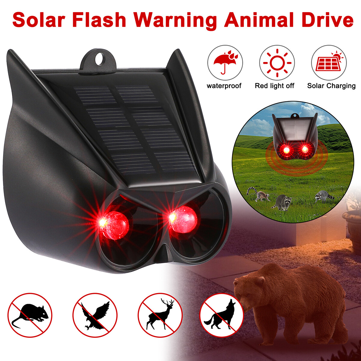 Solar Motion Sensor Alarm Emits Loud Dog Barking & Gunshot Sounds up to 130db