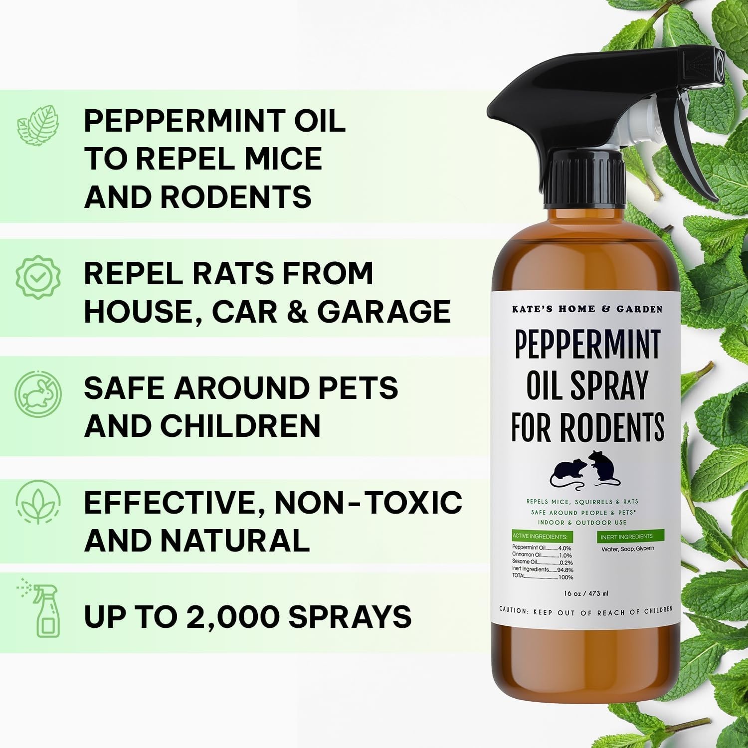 Peppermint Oil Spray, for Rodents Mice Raccoon Bat and, Squirrels Rodent Repelle