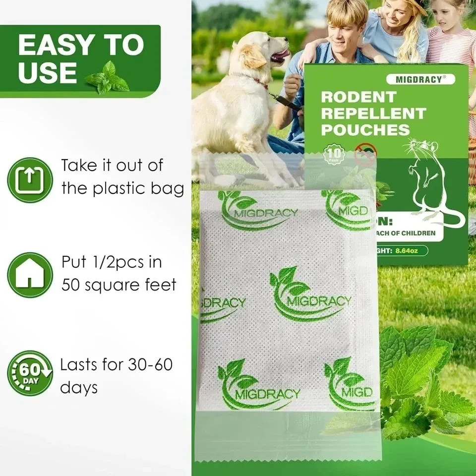 Vamoose Natural Rodent Repellent – 10 Pack Peppermint Oil – Mice & Rat Deterrent