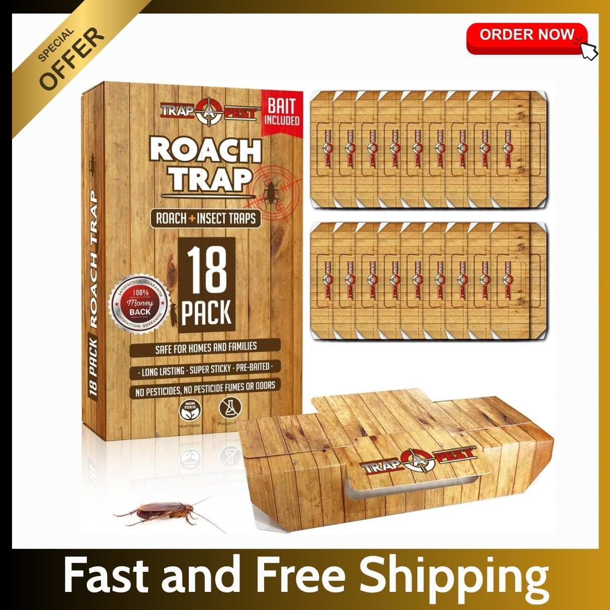 Roach Traps Indoor Sticky (18 Pack) – Glue Traps for Roaches Bug Traps with Roac
