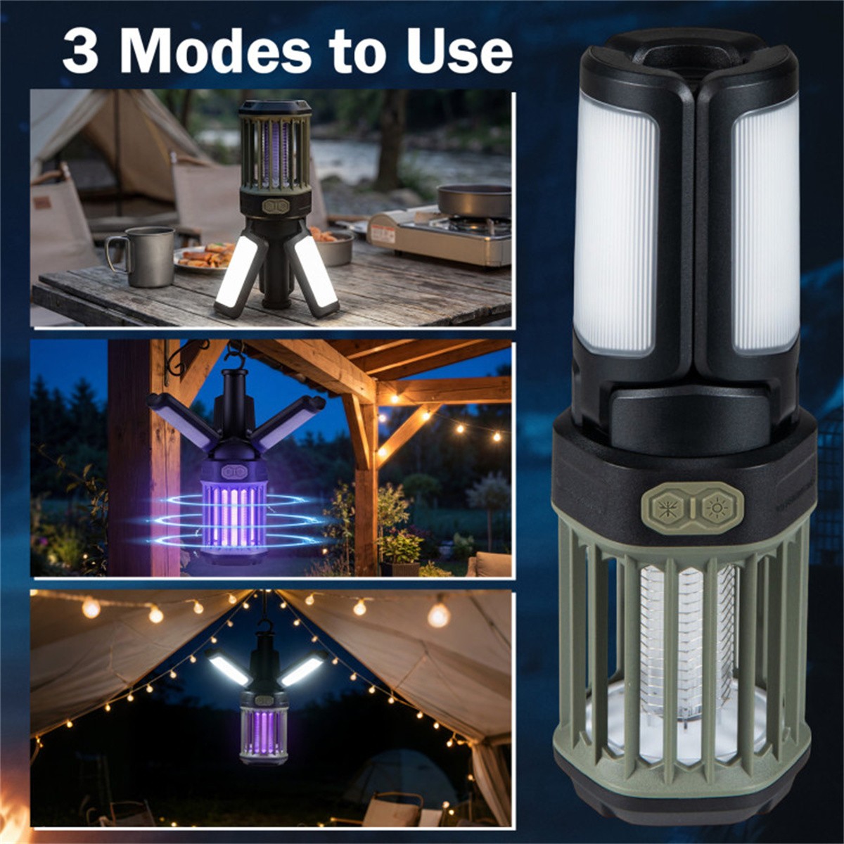 IPX6 Waterproof Mosquito Killer 2-in-1 Rechargeable Bug Zapper Camping Lantern