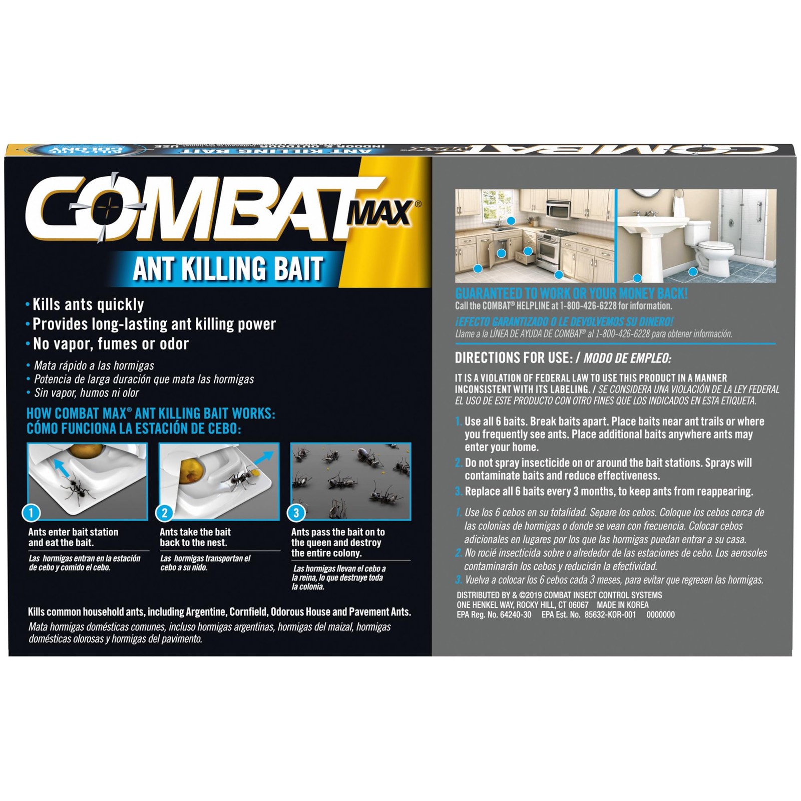 Combat Max Ant Killing Bait Stations, Indoor and 6 Count (Pack of 1), Black
